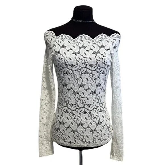 PattyBoutik Tops - Patty Boutik Floral Lace Off Shoulder Top Stretch Knit Long Sleeve Top Small